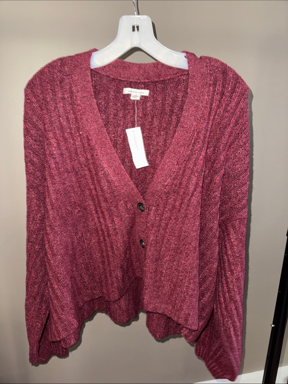 American Eagle Outfitters Cranberry V-Neck Button Cardigan